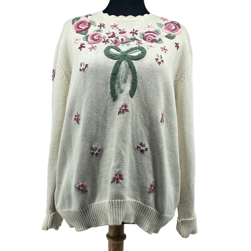 Vintage Willow Ridge crochet look floral girly sweater cottage core grandma core